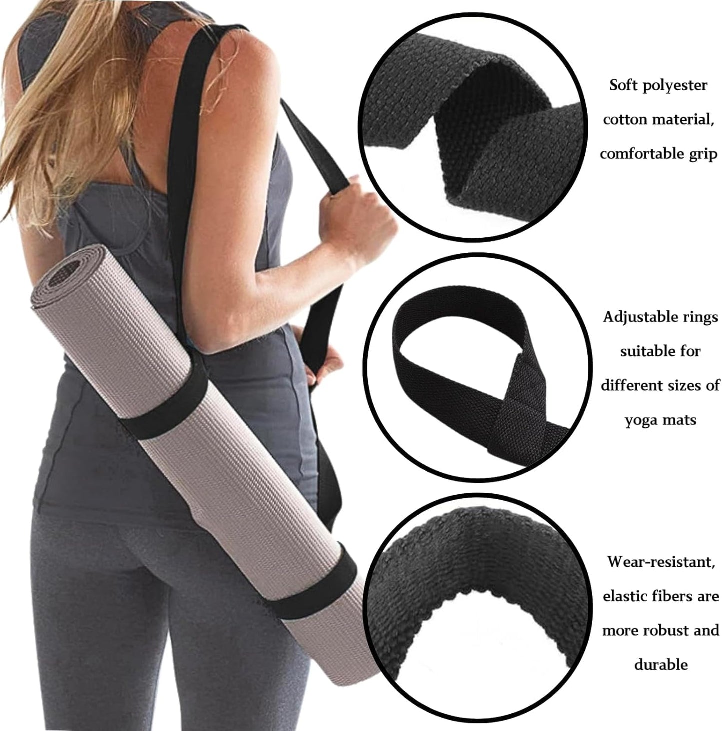 FENMORE 2 Pcs Yoga Mat Straps, Black Yoga Mat Straps For Women and Men, Yoga Mat Carrying Strap Sling, Adjustable Loops for all Mat Sizes Multipurpose Lightweight (Mat Not Included)
