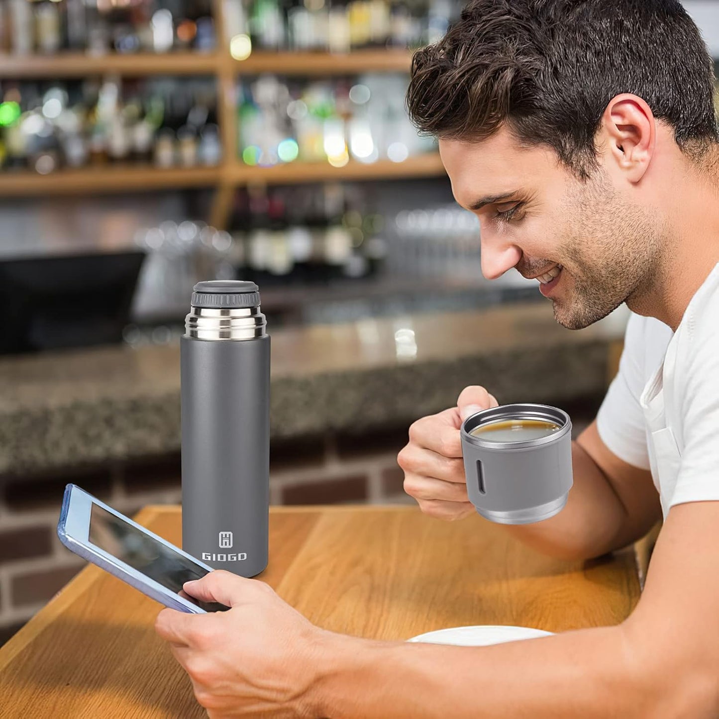 Stainless Steel Thermo 500ml/16.9oz Vacuum Insulated Bottle with Cup for Coffee Hot drink and Cold drink water flask.(Pink,Set)
