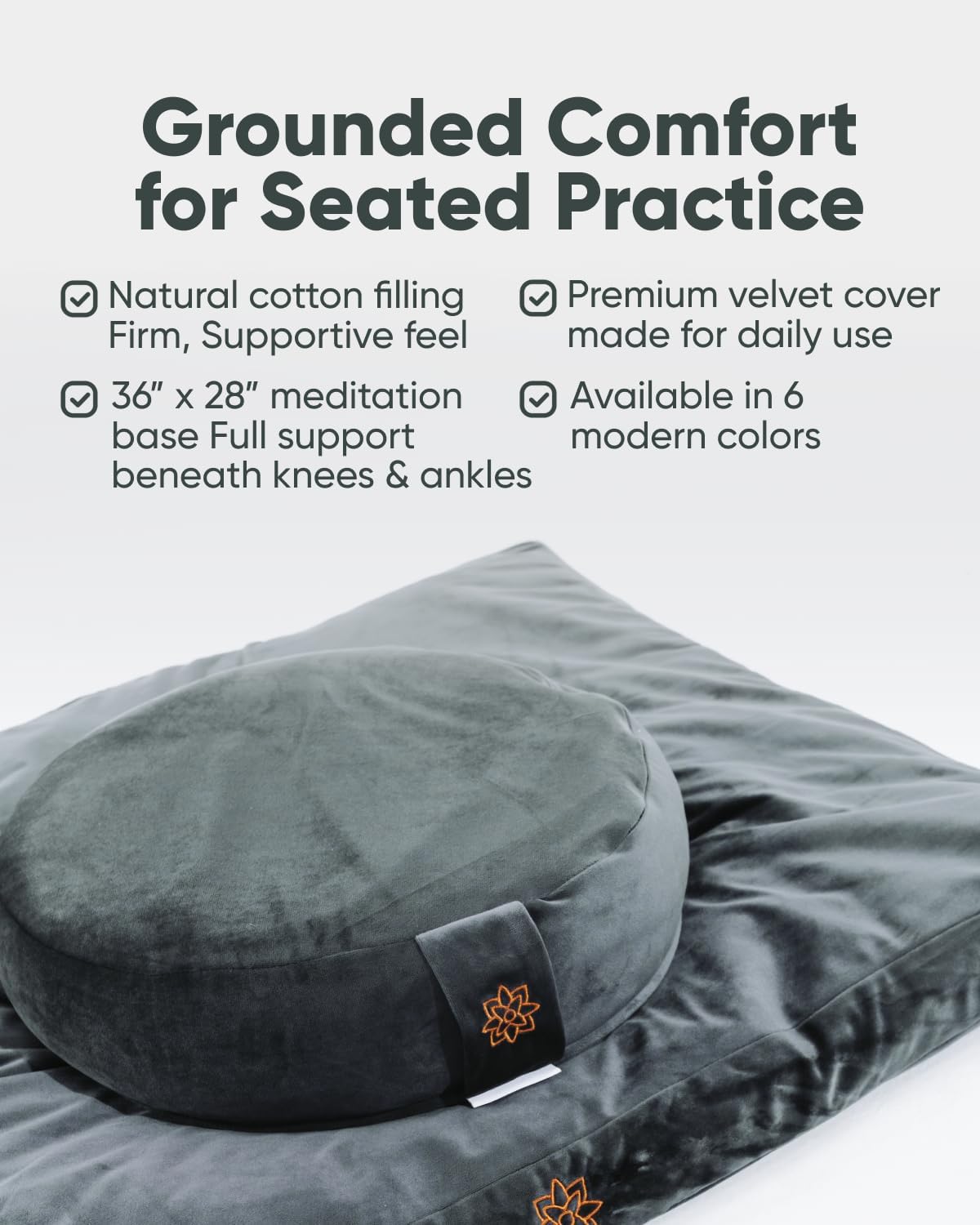 Mindful & Modern Zabuton Meditation Mat - Cotton Filled Yoga and Meditation Pad - Zabuton Meditation Cushion for Kneeling and Sitting Support - Large Rectangular Sitting Floor Pillow for Bench or Zafu