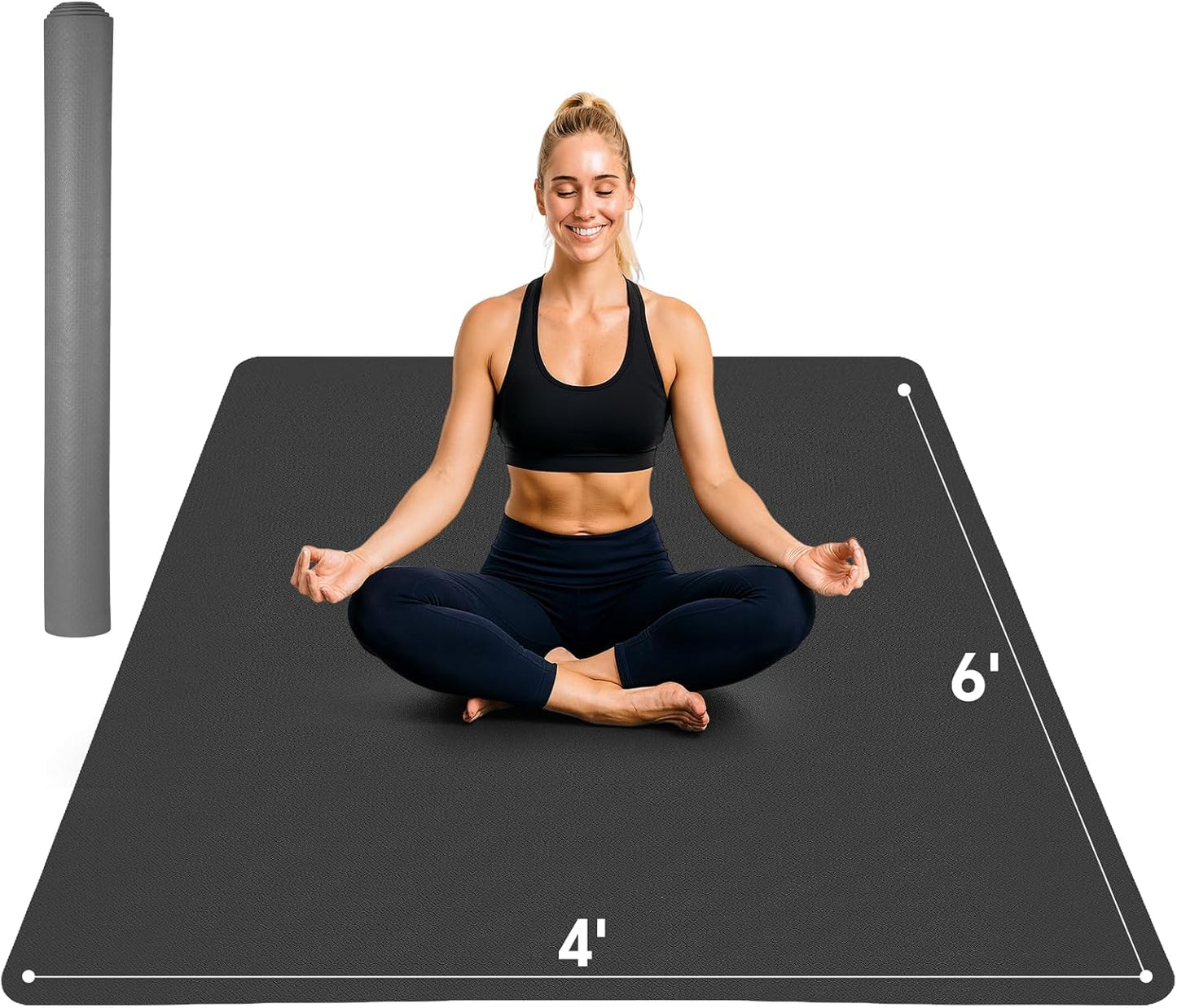 Stepwaver Extra Large Yoga Mat 6'x4'(1/3" & 1/4" Thick), Non-Slip, Ultra Durable, Wide Workout Mat, Wide Exercise Mats for Home Workouts, Yoga, Pilates, Stretching (Barefoot Exercise)