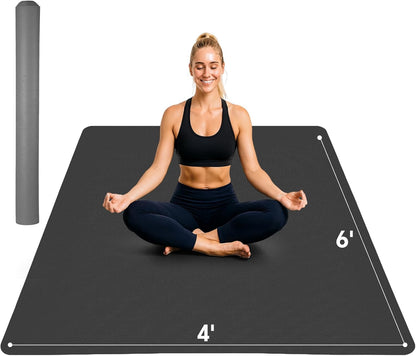 Stepwaver Extra Large Yoga Mat 6'x4'(1/3" & 1/4" Thick), Non-Slip, Ultra Durable, Wide Workout Mat, Wide Exercise Mats for Home Workouts, Yoga, Pilates, Stretching (Barefoot Exercise)