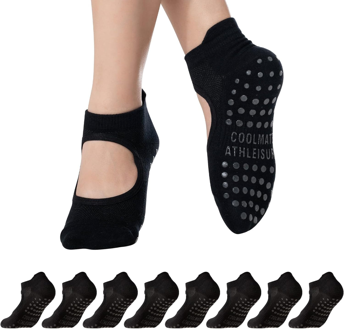 COOLMATE Pilates Socks with Grips for Women, Yoga Socks, Crew Non Slip Women for Barre, Pilates Gifts for Women - Colors B