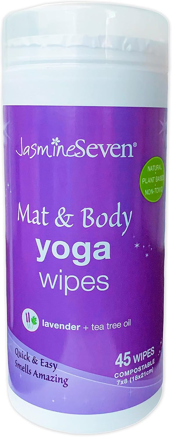 Yoga Wipes for Body and Mat - Natural Lavender and Tea Tree - 45 Wipes in Resealable Canister - by Jasmine Seven