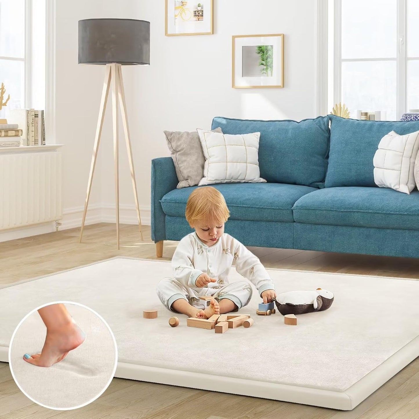 Baby Play Mat for Floor Nursery Rug Muscle Mat Area Rug Playroom Rug 79"x110" Playpen Mat Memory Foam 1.3" Thick Crawling Mat For Babies,Toddlers, Infants, Kids,Grey