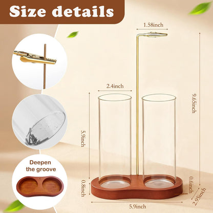 Incense Holder for Sticks 2 in 1 Incense Burner Holder with Storage & Ash Catcher Wooden Base, Glass Vessels, Metal Clip for Meditation, Yoga, Spa, Home & Garden Decor