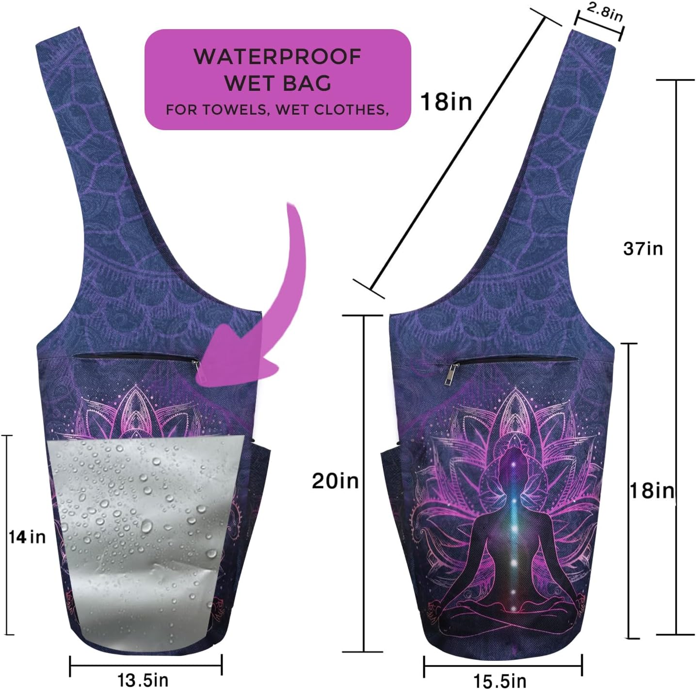 Yoga Mat Bag Carrier for Women Workout Large Waterproof with Zipper Pocket, Keychain and Wide Shoulder Straps