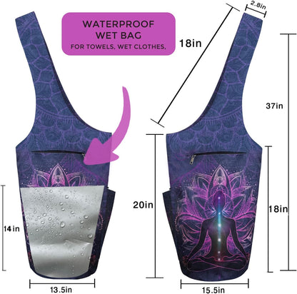 Yoga Mat Bag Carrier for Women Workout Large Waterproof with Zipper Pocket, Keychain and Wide Shoulder Straps