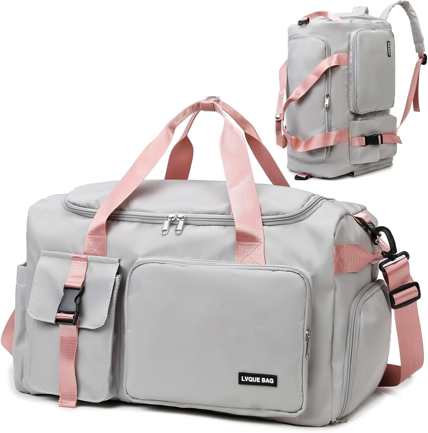 Eslcorri Gym Duffle Bag for Women Men, Sports Backpack with Wet & Shoe Compartment, Fitness Overnight Weekender Bag for Yoga, Swim, Travel (Style B, GreenPink)