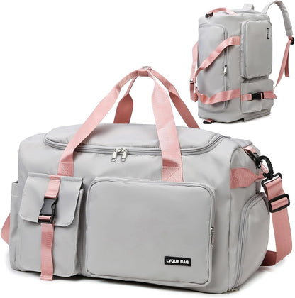 Eslcorri Gym Duffle Bag for Women Men, Sports Backpack with Wet & Shoe Compartment, Fitness Overnight Weekender Bag for Yoga, Swim, Travel (Style B, GreenPink)
