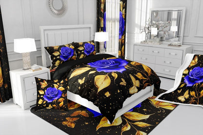 Feelyou Floral Rose Indoor Floor Mat Set,Romantic Blue Rose Rugs for Living Room Bedroom Area Rug 3x5,Boys Girls,Botanical Flower Rose Accent Rug Doormats Floor Mat for All Season