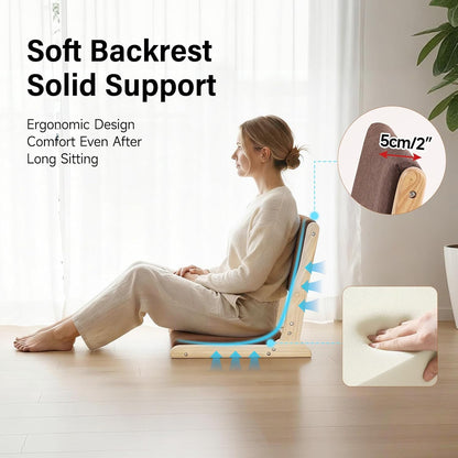 Tiita 2Pcs Floor Games Chair, Foldable Meditation Tatami Chairs, Backrest Chair with Cushion, Living Room Chair Seat, Wood Grey