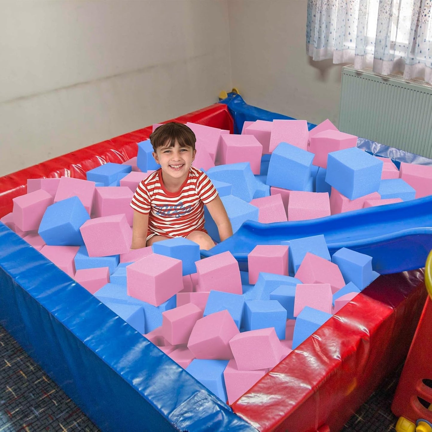 Foam Pit Blocks Foam Padding Sponge Pit Cubes Sponge Blocks for Amusement Park Gymnastics Freerunning and Parkour Courses - 24PCS 5" x 5" x 5" (Dark Blue)