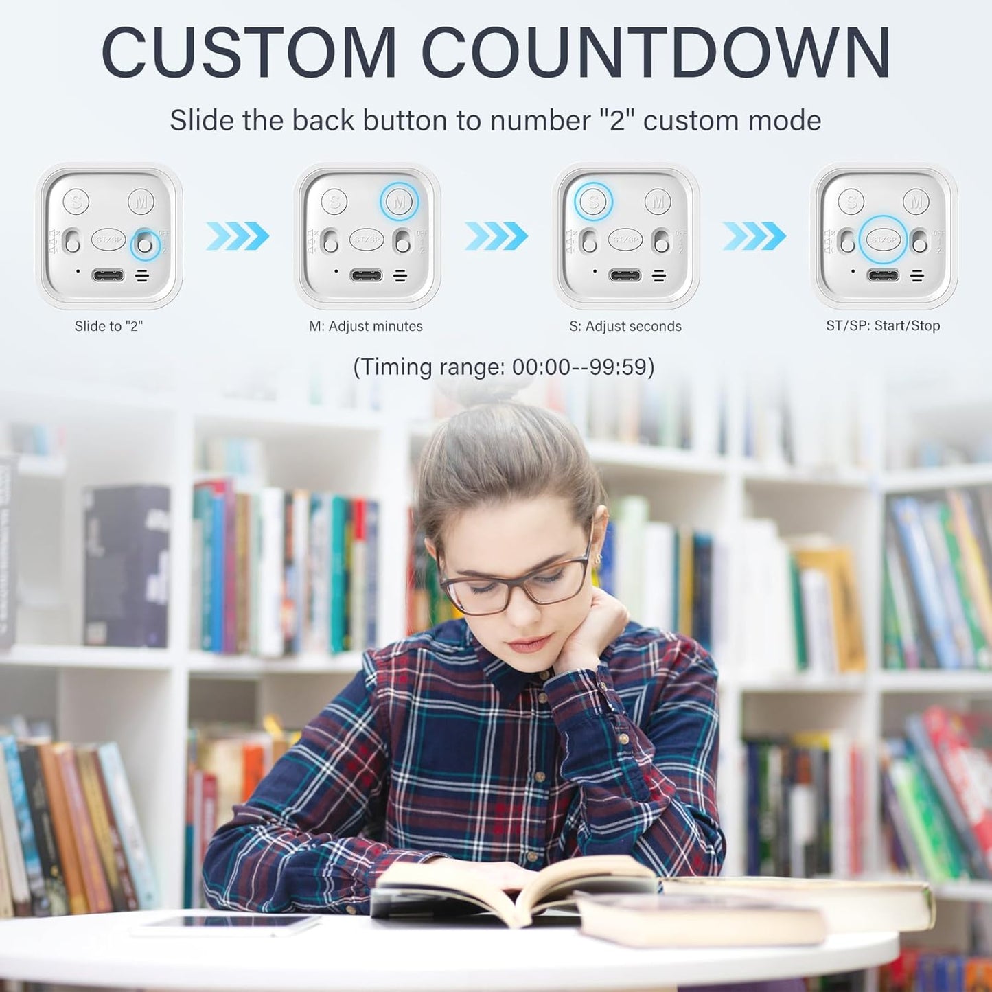 Rotating Pomodoro Timer 5, 25, 10 50 Minutes Preset, Desk Productivity Flip Timer, ADHD Tool Cube Countdown Stopwatch, Vibration/High/Low Volume/Custom Modes, for Work, Study, Back to School, Kitchen
