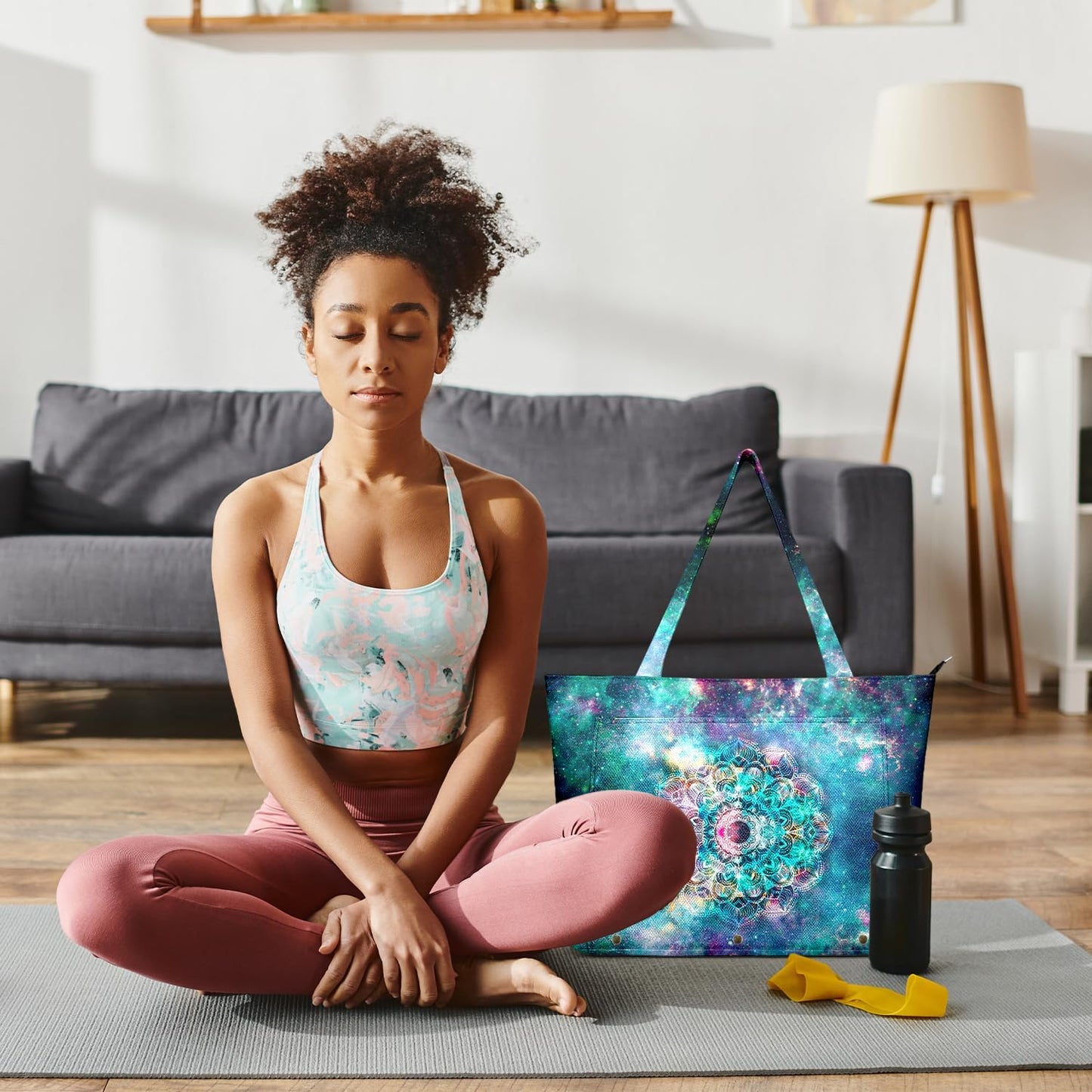 Yoga Bag for Women, Large Canvas Yoga Mat Tote Bag with Yoga Mat Carrier - Large Mat Pocket Fitness Tote for Pilates, Gym, Travel, Office & Beach