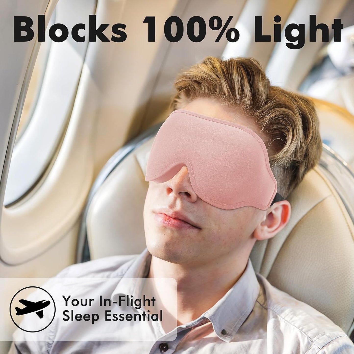 Sleep Eye Mask for Men Women, Sleeping Mask for Side Sleeper, Travel Blackout Night Blindfold Eye Shade Cover with Adjustable Strap (Black)