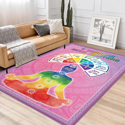 Chakra Area Rug, Meditation & Yoga Carpet for Living Room, Bedroom Mandalas Boho Style Non-Slip Machine Washable Rugs for Women Adults Yoga Lovers Bohemian Floor Mat Office Decor (YOGA-DS01)