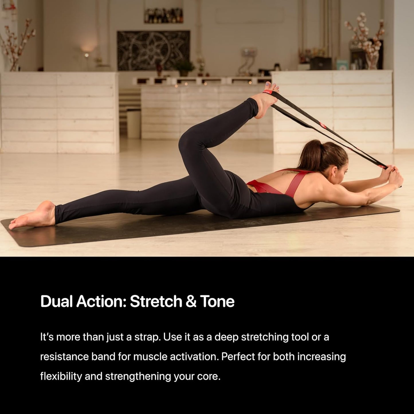 YOGA-EVO Elastic Stretching Strap with Loops for Physical Therapy - Stretch & Activate Muscles - Increase Mobility & Recovery - Soft Cotton & Spandex - Includes Carrying Pouch & Video Exercises