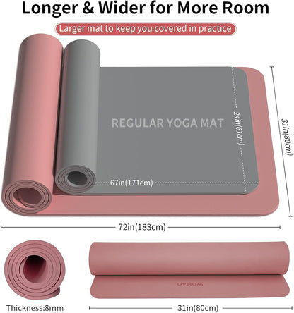 Extra Wide & Thick 8mm Yoga Mat, 72"x31.5" Large Non Slip Exercise Mat, Premium POE Material for Superior Cushioning & Stability, with Strap for Home Gym, Pilates