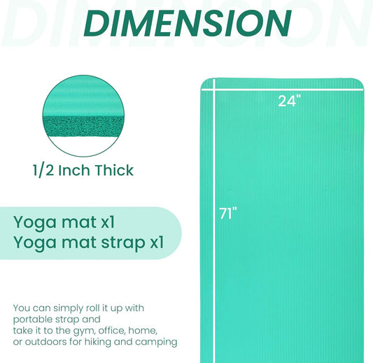 Fitvids Yoga Mat, 1/2-Inch Extra Thick High Density Exercise Mat, Anti-Tear Exercise Yoga Mat with Carrying Strap, Suitable for Various Yoga Exercises