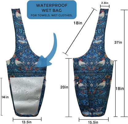 Yoga Mat Bag Carrier for Women Workout Large Waterproof with Zipper Pocket, Keychain and Wide Shoulder Straps