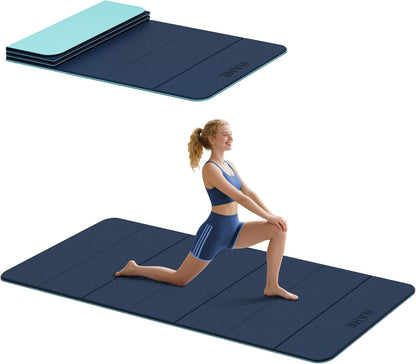 HAHE Foldable Yoga Exercise Mat, 74"Lx32"Wx1/3"Thick, TPE Multi-purpose Workout Mats with Non-slip Surface, Portable for Yoga/Pilates/Studio/Home Gym