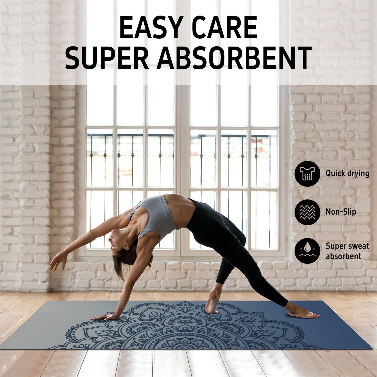 Hot Yoga Mat Towel with Corner Pockets Yoga Towels for Hot Yoga Non Slip with Travel Bag Sweat Absorbent Yoga Blankets Mat Cover for Workout Gym 70"x26" (Mountain-01, 70x26)