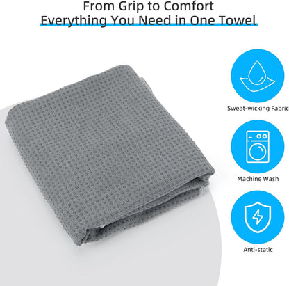 YESLIFE Non-Slip Extra Thick Hot Yoga Towel with One Sweat Towel, Microfiber Sweat Absorbent Yoga Mat Towel with Grip Dot, Pilates Mat, 72" x 24", Light Blue