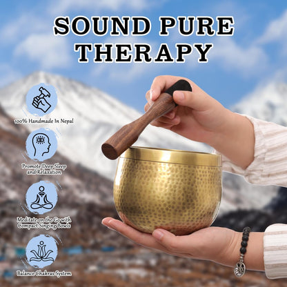 Relaehih Tibetan Singing Bowls Set-Hand-hammered in Nepal Sound Bowl for Meditation, Yoga, Chakra, Meditation Accessories, Stress Relief Tool and Unique Gifts for Women, Men (Yellow, 4 inch)