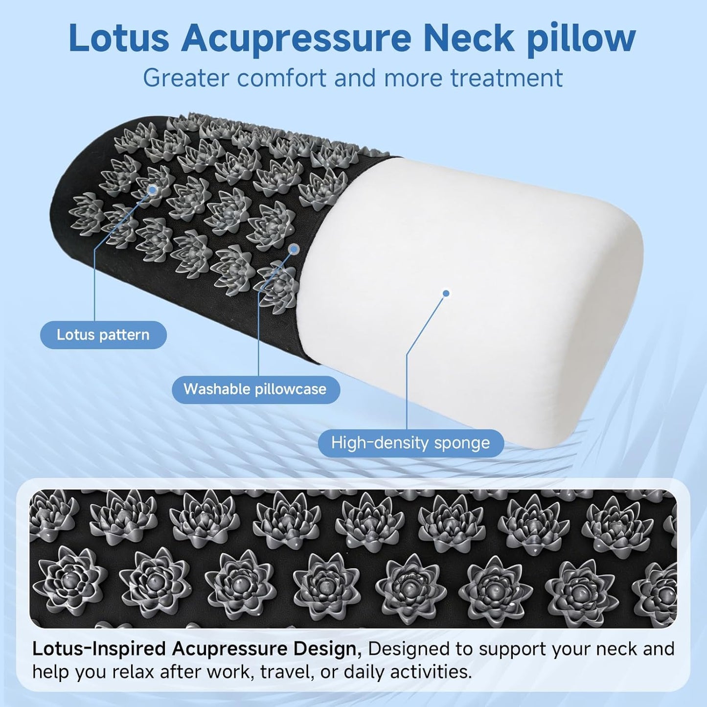 Acupressure Neck Pillow, Ergonomic Neck Support Pillow with Raised Pressure Points, Neck Rest Pillow for Home, Office, Travel, Reading, Relaxation Gift for Women & Men, Light Gray