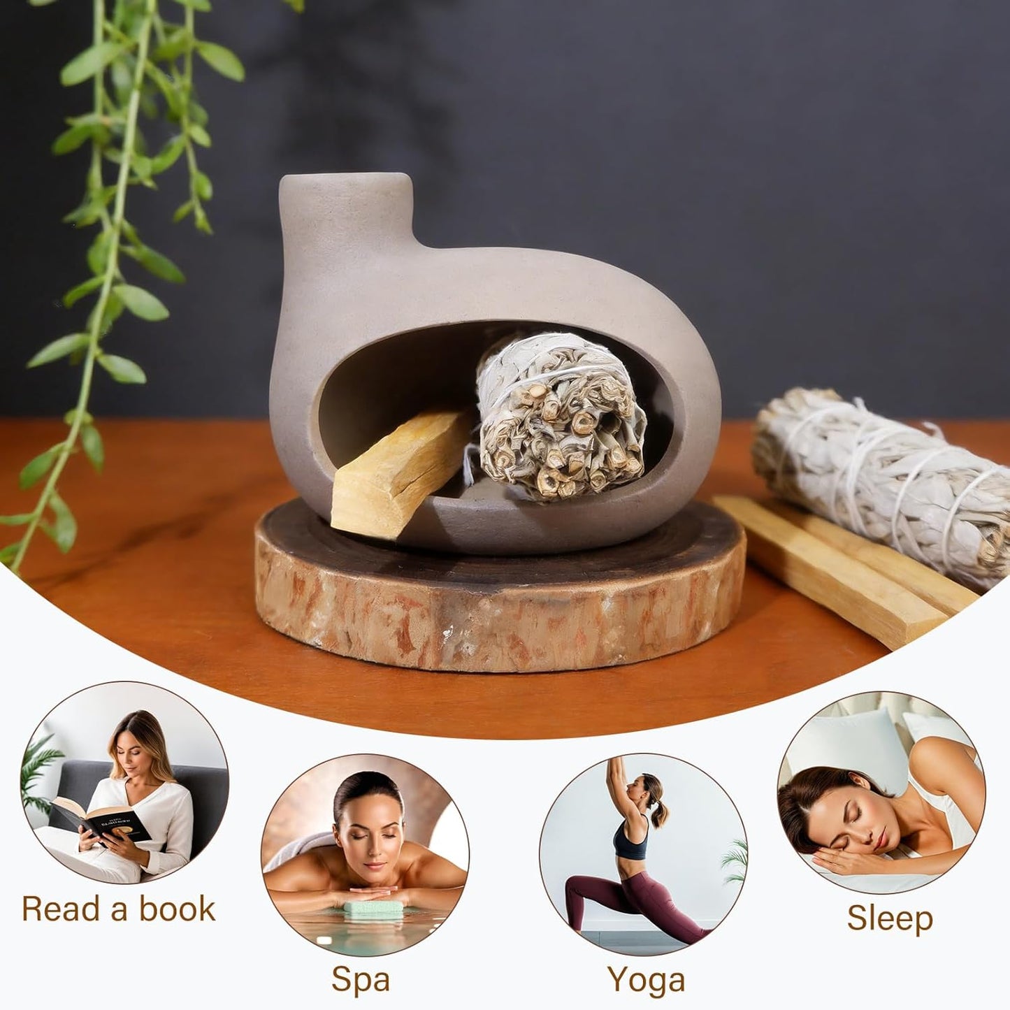 MOUGIGI Terracotta Palo Santo Holder - Modern Chiminea Incense Burner for Yoga, Meditation, and Energy Cleansing - Wood Sticks Dish, Sage Ash Catcher, Smudge Bowl, Cone Burner - Unique Meditation Gift