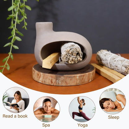 MOUGIGI Terracotta Palo Santo Holder - Modern Chiminea Incense Burner for Yoga, Meditation, and Energy Cleansing - Wood Sticks Dish, Sage Ash Catcher, Smudge Bowl, Cone Burner - Unique Meditation Gift