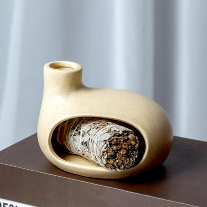 MOUGIGI Terracotta Palo Santo Holder - Modern Chiminea Incense Burner for Yoga, Meditation, and Energy Cleansing - Wood Sticks Dish, Sage Ash Catcher, Smudge Bowl, Cone Burner - Unique Meditation Gift
