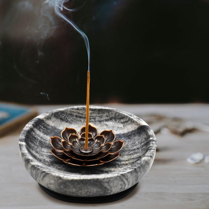 Vrupin Natural Marble Incense Burner, Handmade Incense Stick Incense Burner Reflux Burner, Ideal for use in Meditation, Incense Smokers and Decoration. (Black)