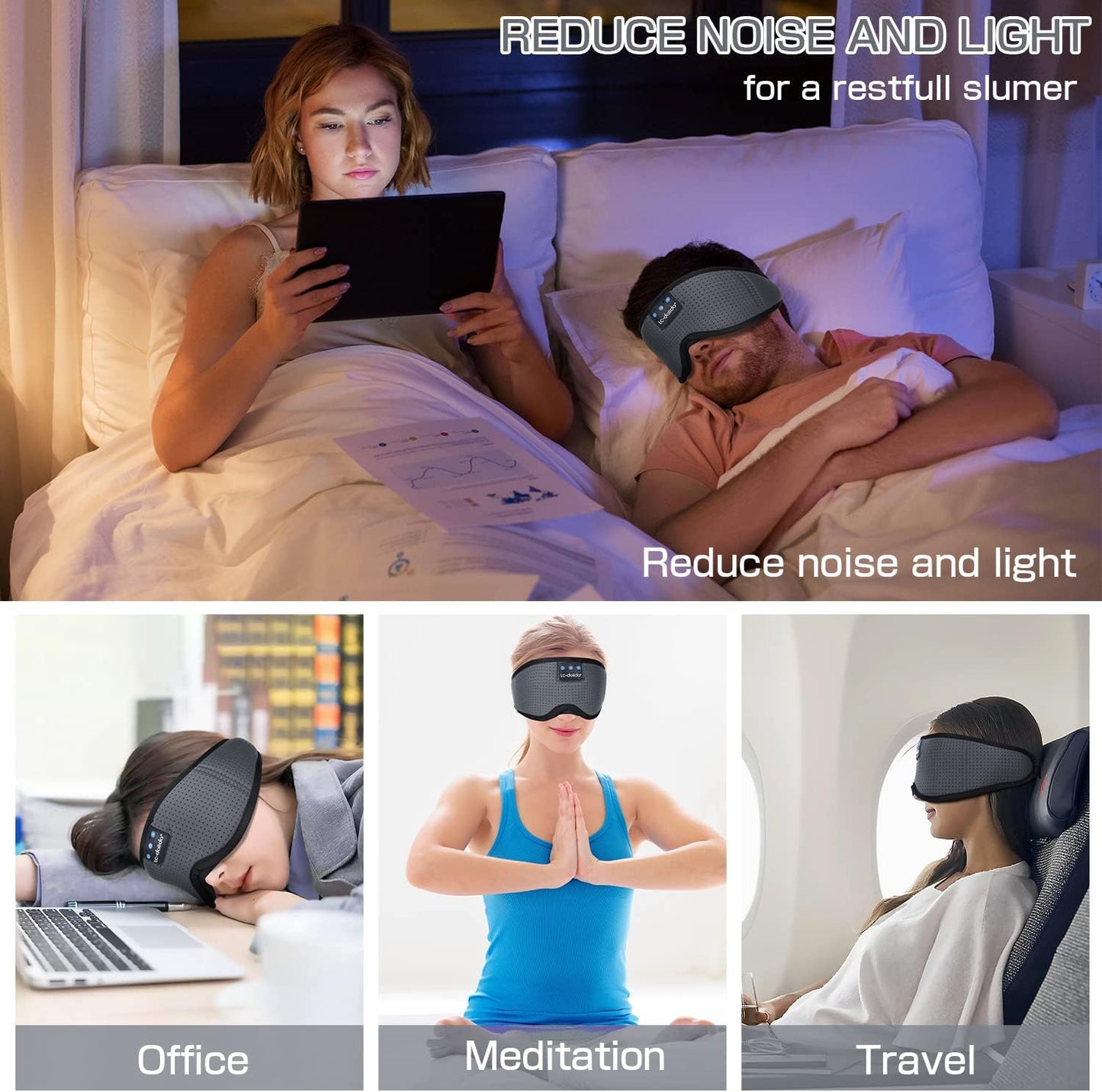 LC-dolida Sleep Headphones, 3D Sleep Mask Bluetooth Wireless Music Eye Mask, Sleeping Headphones for Side Sleepers Sleep Mask with Bluetooth Headphones Ultra-Thin Stereo Speakers Perfect for Sleeping