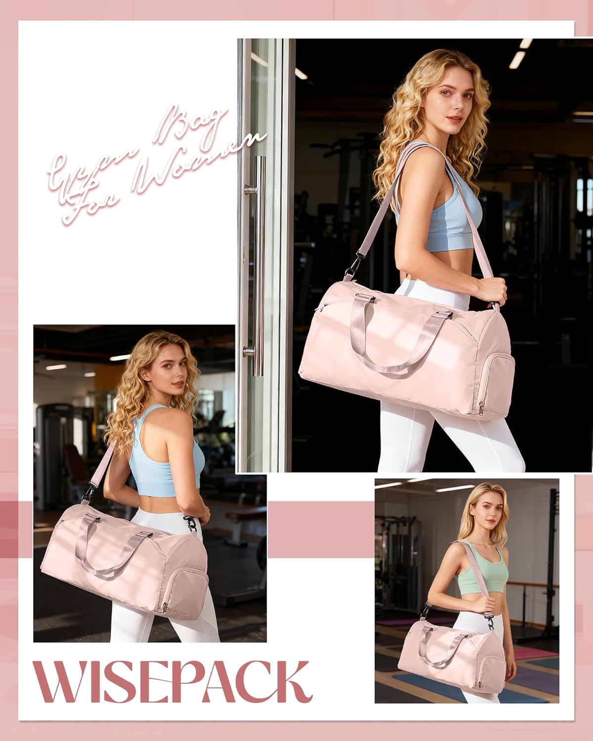Gym Bag Womens Mens with Shoes Compartment and Wet Pocket Travel Duffel Bag for Women for Plane Sport Gym Tote Bags Swimming Yoga Waterproof Weekend Overnight Carry on Bag Hospital Holdalls - Colors B