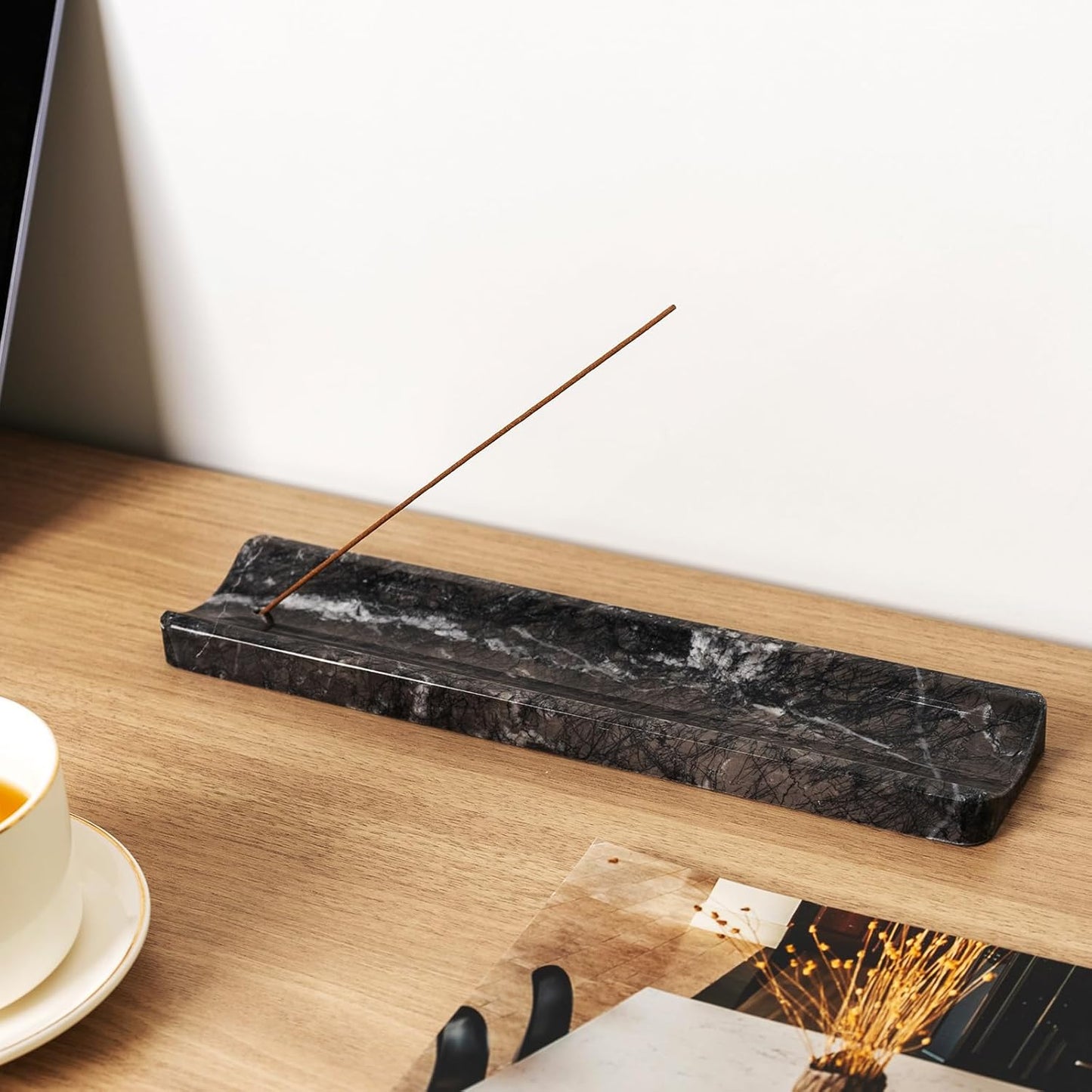 Koville Marble Incense Holder, Incense Holder for Sticks, Incense Sticks Holder Ash Catcher for Meditation Yoga SPA, Natural Stone Incense Burner, Home Table Decor (Green)