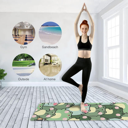 Cute Chubby Frog Yoga Mat, 71 x 26 Inch Non-slip Yoga Mats Folding Travel Exercise Mat Indoor Outdoor Gym Pilates with Storage Bag for Women Men