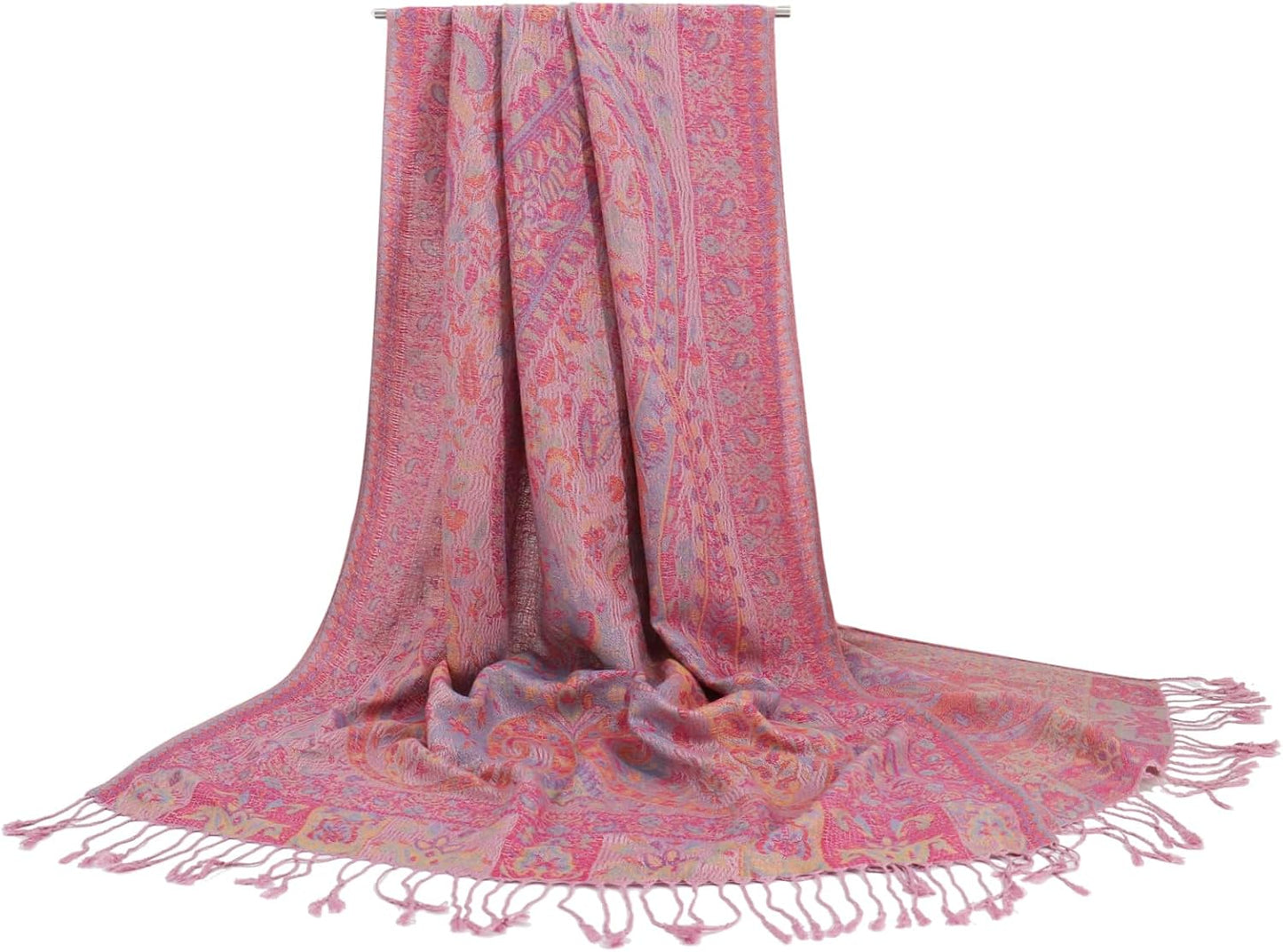 Ciormis Two Tone Silky Paisley Pashmina Shawl Scarf,Soft Women's Rave Jacquard Pashminas Wrap Scarves