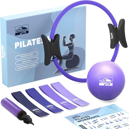 Pilates Ring and Ball Set, at Home Pilates Kit with 14" Exercise Ring, Mini Ball