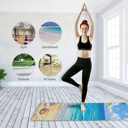 Beach Scenery Starfish Shells Coconut Trees yogamat for fitness printed, natural rubber non slip, with bag for carrying tapete para ejercicio 71x26 inches 1MM