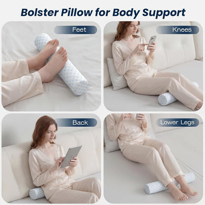 Neck Roll Pillow, Memory Foam Neck Support Pillows, Round Neck Pillows, Cylinder Bolster Pillows for Bed, Couch, and Yoga, Removable Washable Cover,18 * 4.1 * 4.1inch (Cool-Blue)