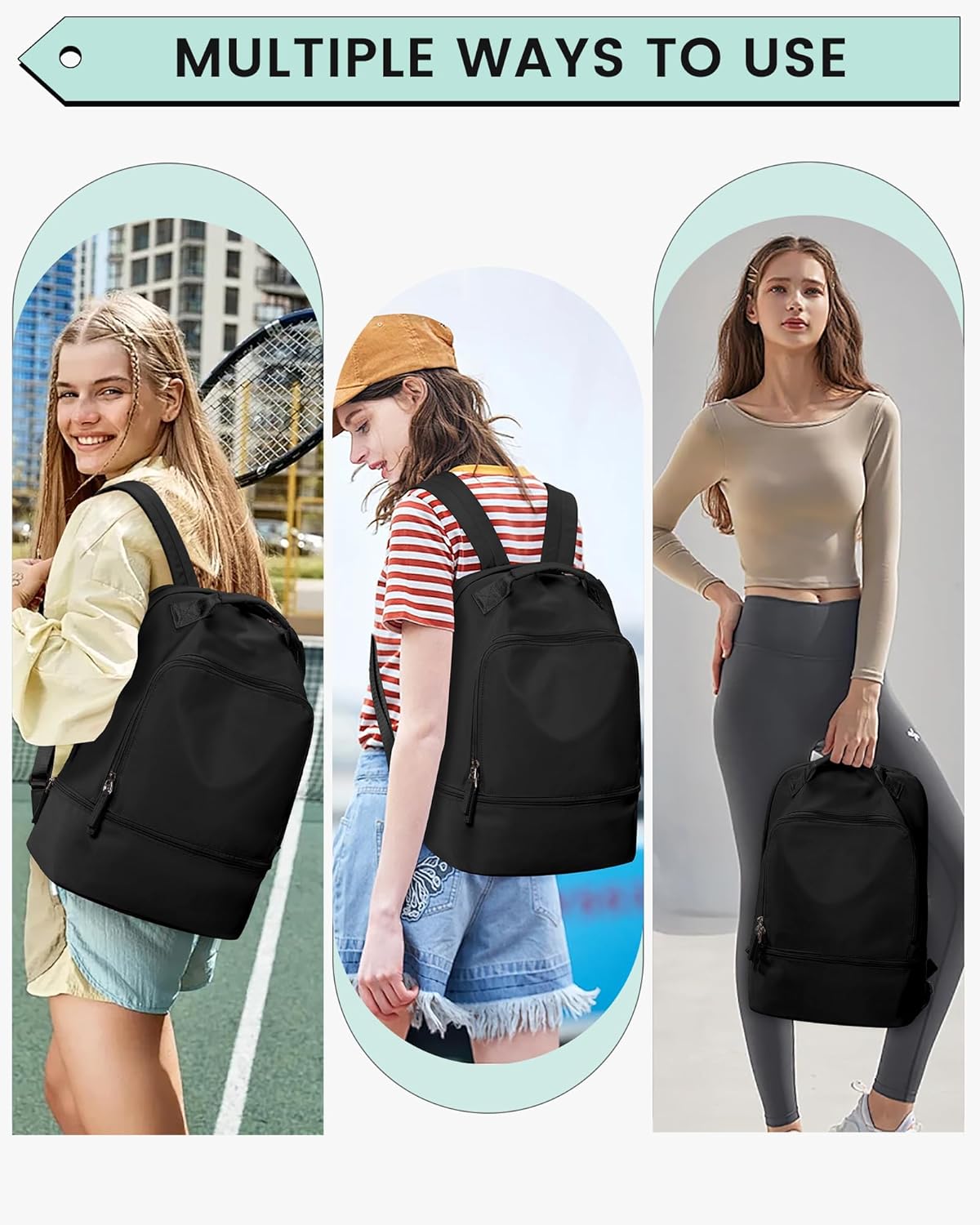Gym Backpack for Women Men,Cheer bag,Lightweight Gym Bag with Shoe Compartment, Waterproof Sports Backpack with Wet Pocket, Black
