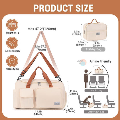 FIORETTO Women's Gym Duffle Bag with Shoes Compartment, 30L Capacity, Ideal for Travel, Gym, Sports, Duffel, Weekender