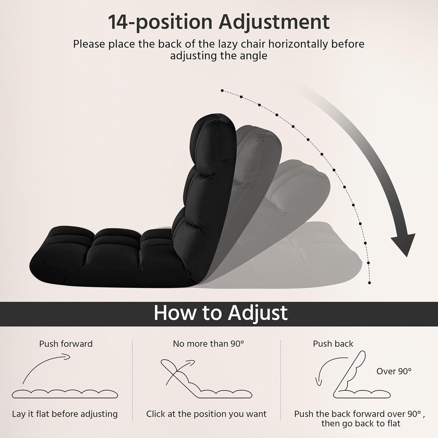 Yaheetech Adjustable Floor Chair with Back Support, Foldable Thick Padded Seat for Meditation&Gaming on Floor, Space Saving Lazy Lounger for Bedroom Dorm, Black