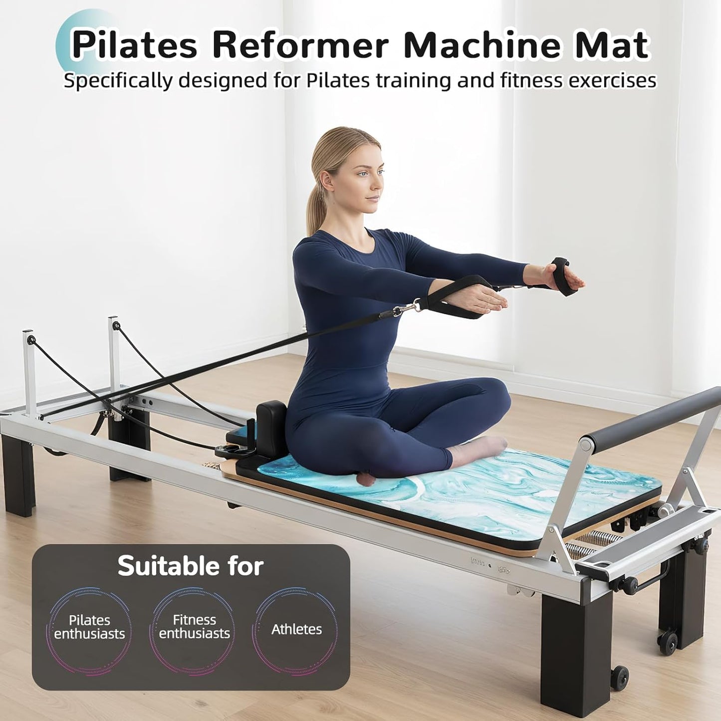 Non Slip Pilates Reformer Mat, Soft Fleece Surface Pilates Towel Mat, Pilates Mat with Multiple Equipment, Lightweight and Foldable, Wicking and Quick Drying for Yoga, Fitness