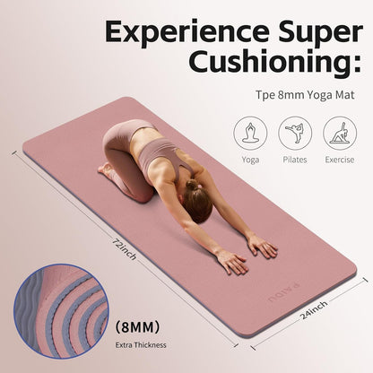 PAIDU Yoga Mat 8mm Super Thick TPE Fitness Mat | SGS Certified | Non-Slip, Odorless & Tear-Resistant | Unisex with Strap | for Yoga, Pilates, Meditation & Home Workouts