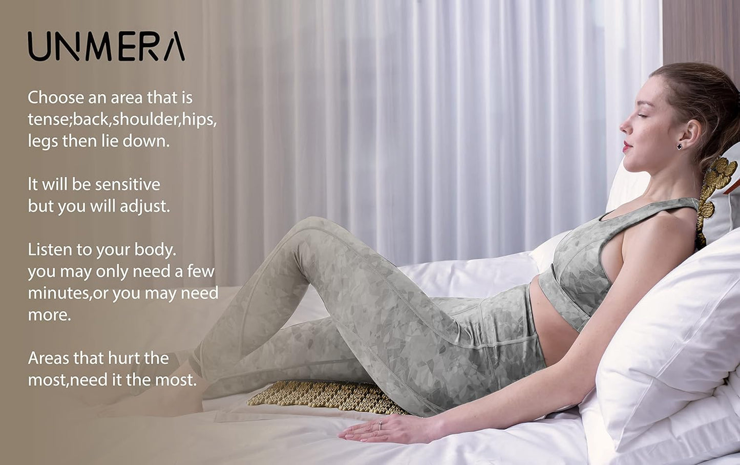 UNMERA Acupressure Mat and Pillow Set,Natural Eco Linen & Coconut Fiber Filling,for Back/Neck Pain Relief, Sciatic, Headache and Muscle Relaxation, Comes with Carrying Bag