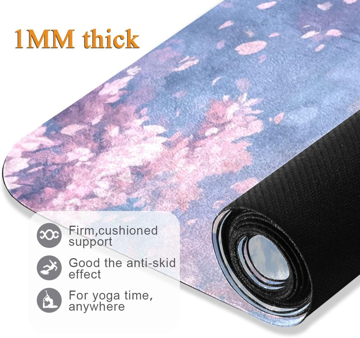 Kigai Travel Yoga Mat 71" x 24" Non Slip Natural Rubber Foldable Exercise Mat Ultra Thin 1.5mm Lightweight for Fitness, Pilates & Home Workout, Colorful Clouds