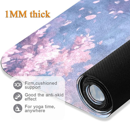 Kigai Travel Yoga Mat 71" x 24" Non Slip Natural Rubber Foldable Exercise Mat Ultra Thin 1.5mm Lightweight for Fitness, Pilates & Home Workout, Colorful Clouds