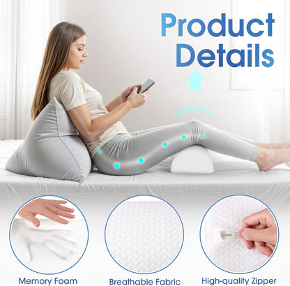 TranquilRelax Knee Pillow for Back Sleeping Memory Foam Half Moon Bolster Pillow for Legs, Under Knee Support, Ankle & Foot Comfort Orthopedic Pillow for Side Sleepers (Grey, 20.4" x 8" x 4.9")